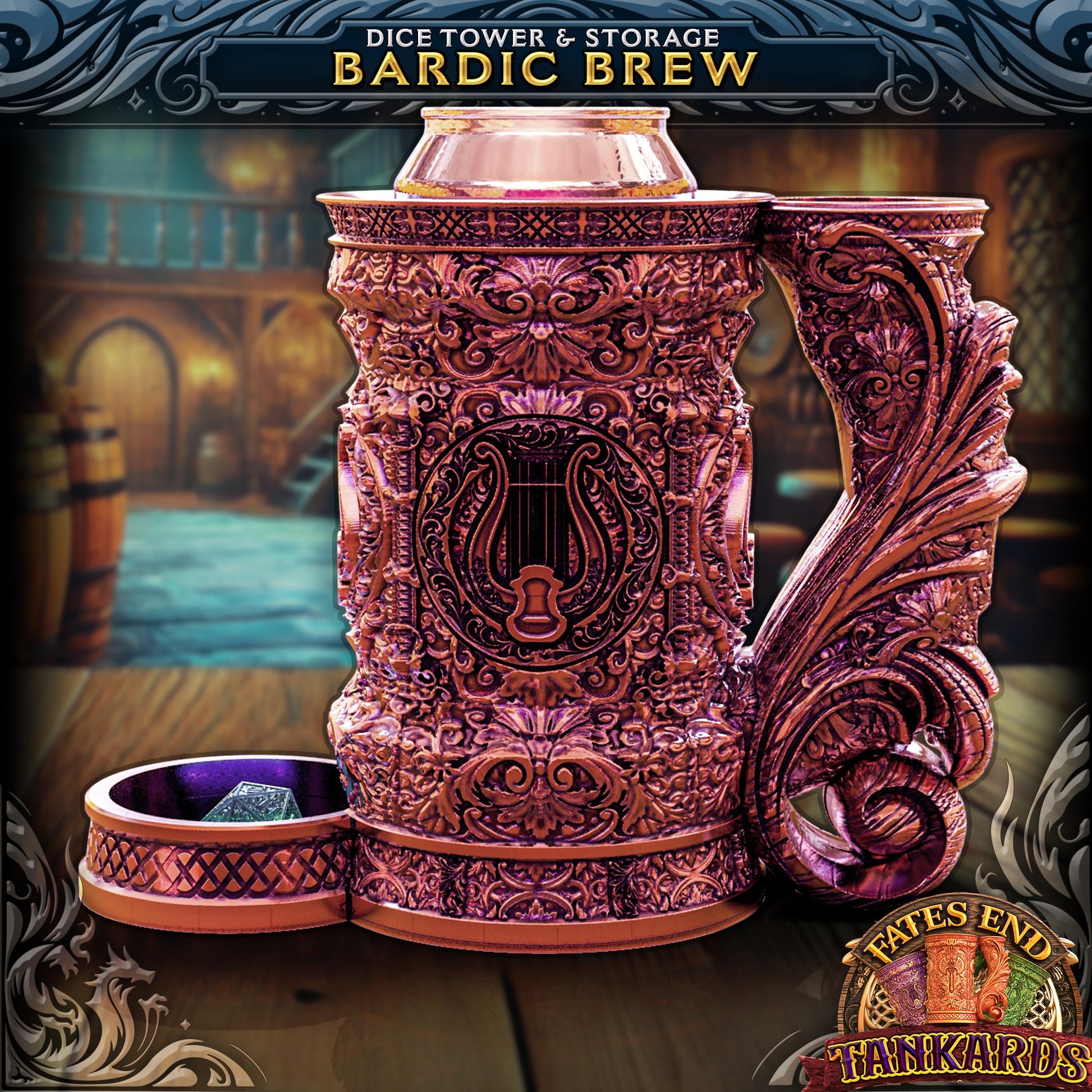 Bardic Drink Cozy and Dice Vault