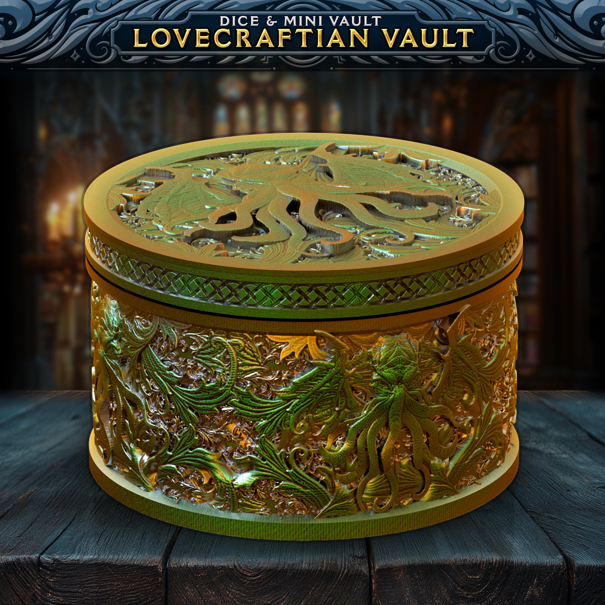 Lovecraftian Drink Cozy and Dice Vault